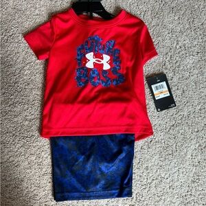 Under Armour Kids Red Tee and Blue Shorts Set